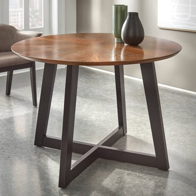  Jonas Round Dining Table Light Walnut/Black - Buylateral