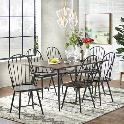  Set Of 2 Milo Windsor Metal With Wood Seat Dining Armchairs Black/Espresso Brown - Buylateral