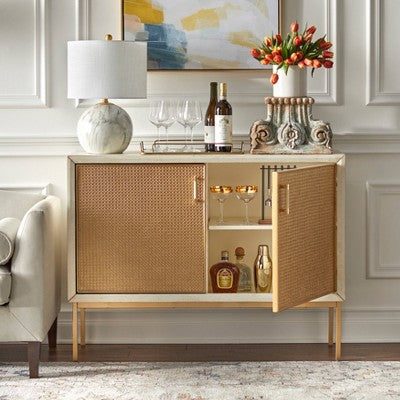  Lati Rattan Door Buffet Antique White/Natural - Buylateral