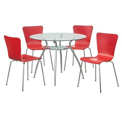  5pc Itza Round Glass Top And Chrome Base Dining Set - Buylateral