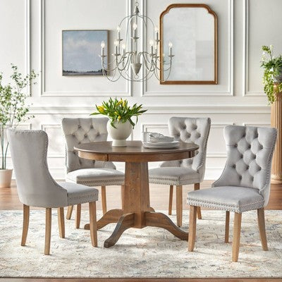 Set Of 2 Portico Tufted High Back Velvet Dining Chairs Gray - Buylateral