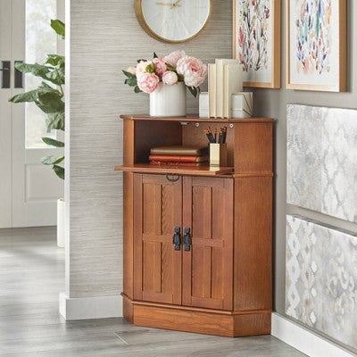  Mission 2 Door 1 Drawer Corner Storage Cabinet Oak - Buylateral