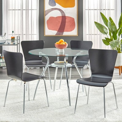 5pc Itza Round Glass Top And Chrome Base Dining Set - Buylateral