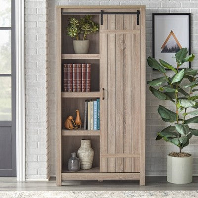  71" Glasbern Tall Farmhouse Barn Door Bookcase Weathered Gray - Buylateral