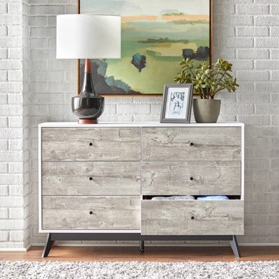  Crislana Mid-Century Modern 6 Drawer Dresser Gray/White - Buylateral