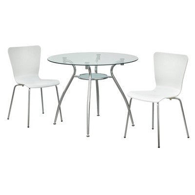  3pc Itza Round Glass Top And Chrome Base Dining Set - Buylateral