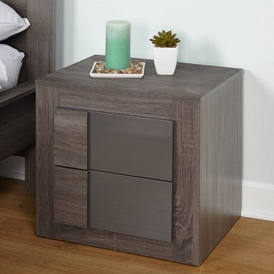  Buylateral Maya Night Stand Dark Sonoma Oak/Gray: Contemporary 2-Drawer, Laminated Surface, 18.7" Height