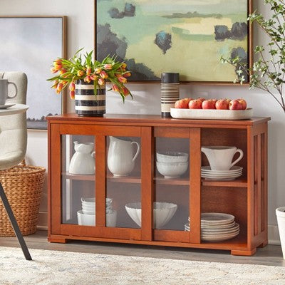  Pacific Stackable Cabinet With Sliding Glass Doors Walnut - Buylateral