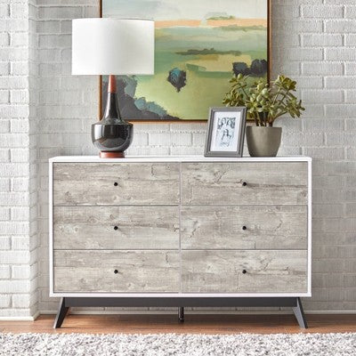  Crislana Mid-Century Modern 6 Drawer Dresser Gray/White - Buylateral