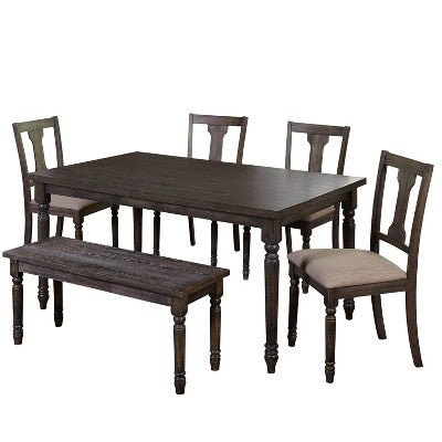  6pc Burntwood Dining Set With Bench - Buylateral