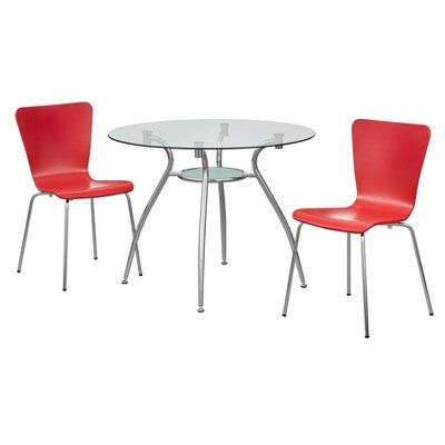  3pc Itza Round Glass Top And Chrome Base Dining Set - Buylateral