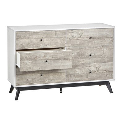  Crislana Mid-Century Modern 6 Drawer Dresser Gray/White - Buylateral