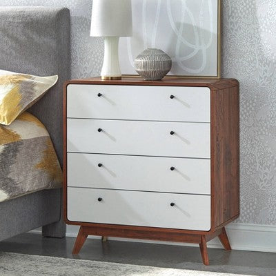  Cassie Mid-Century Modern 4 Drawer Chest Walnut/White - Buylateral