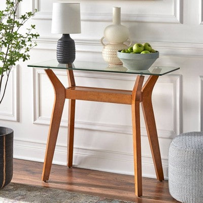  Fontana Glass Top Sofa Table Walnut - Buylateral