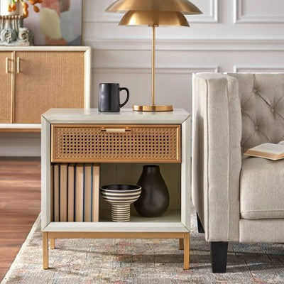  Lati Rattan Drawer End Table White/Natural - Buylateral