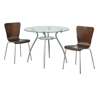  3pc Itza Round Glass Top And Chrome Base Dining Set - Buylateral