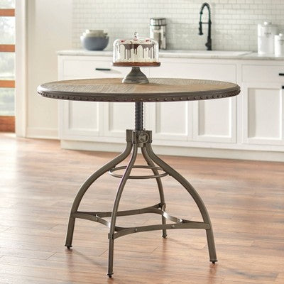  Adjustable Height Dining Table With Nailhead Pewter Silver - Buylateral
