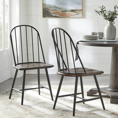  Set Of 2 Milo Windsor Metal With Wood Seat Dining Chairs - Buylateral