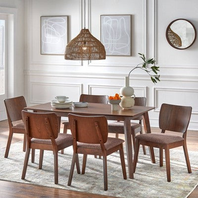  7Pc Bernard Mid-Century Dining Set Walnut - Buylateral