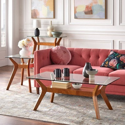  Fontana Glass Top End Table Walnut - Buylateral