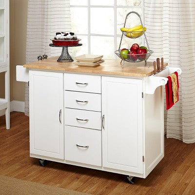  Cottage Country Wood Top Kitchen Cart White - Buylateral