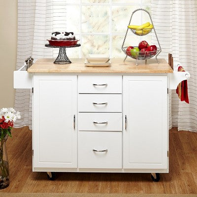  Cottage Country Wood Top Kitchen Cart White - Buylateral