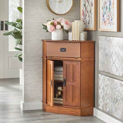  Mission 2 Door 1 Drawer Corner Storage Cabinet Oak - Buylateral