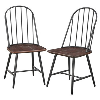 7pc Milo Rectangular Wood With Metal Fram Dining Set Black/Espresso Brown - Buylateral