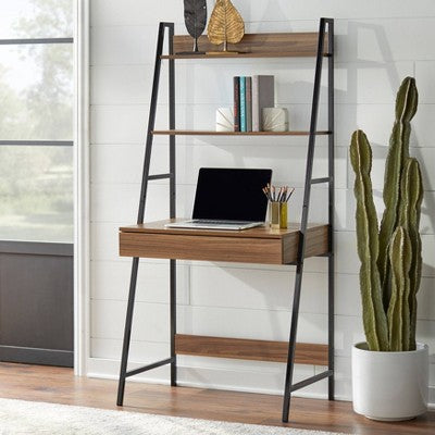  3pc Denton Ladder Desk And Shelf Walnut/Black - Buylateral
