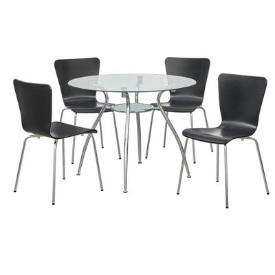  5pc Itza Round Glass Top And Chrome Base Dining Set - Buylateral