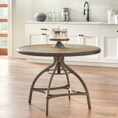  Adjustable Height Dining Table With Nailhead Pewter Silver - Buylateral