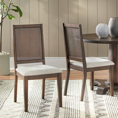  Set Of 2 Westbury Cane Style Back Dining Chairs Walnut/Cream - Buylateral