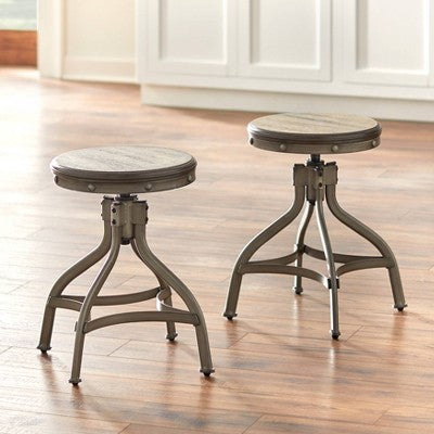  Set Of 2 Adjustable Height Stools With Nailhead Pewter Silver - Buylateral