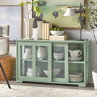  Pacific Stackable Cabinet With Sliding Glass Doors Mint Green - Buylateral