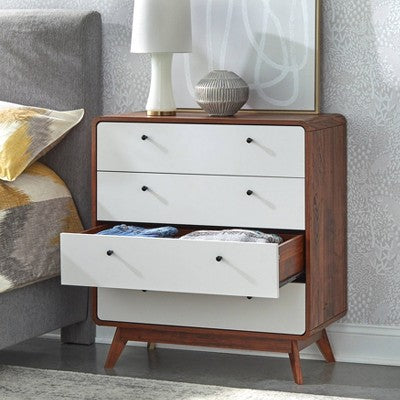  Cassie Mid-Century Modern 4 Drawer Chest Walnut/White - Buylateral