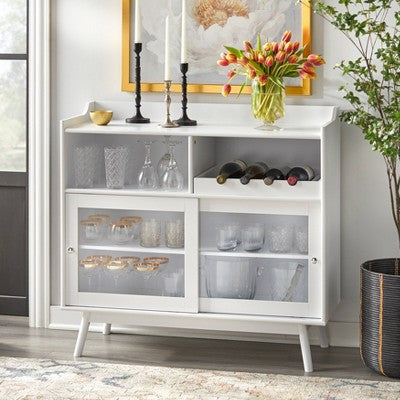  Dublin Bar Cabinet With Sliding Glass Doors White - Buylateral