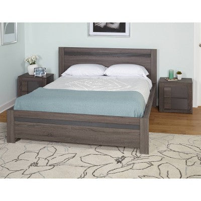  Buylateral Maya Night Stand Dark Sonoma Oak/Gray: Contemporary 2-Drawer, Laminated Surface, 18.7" Height